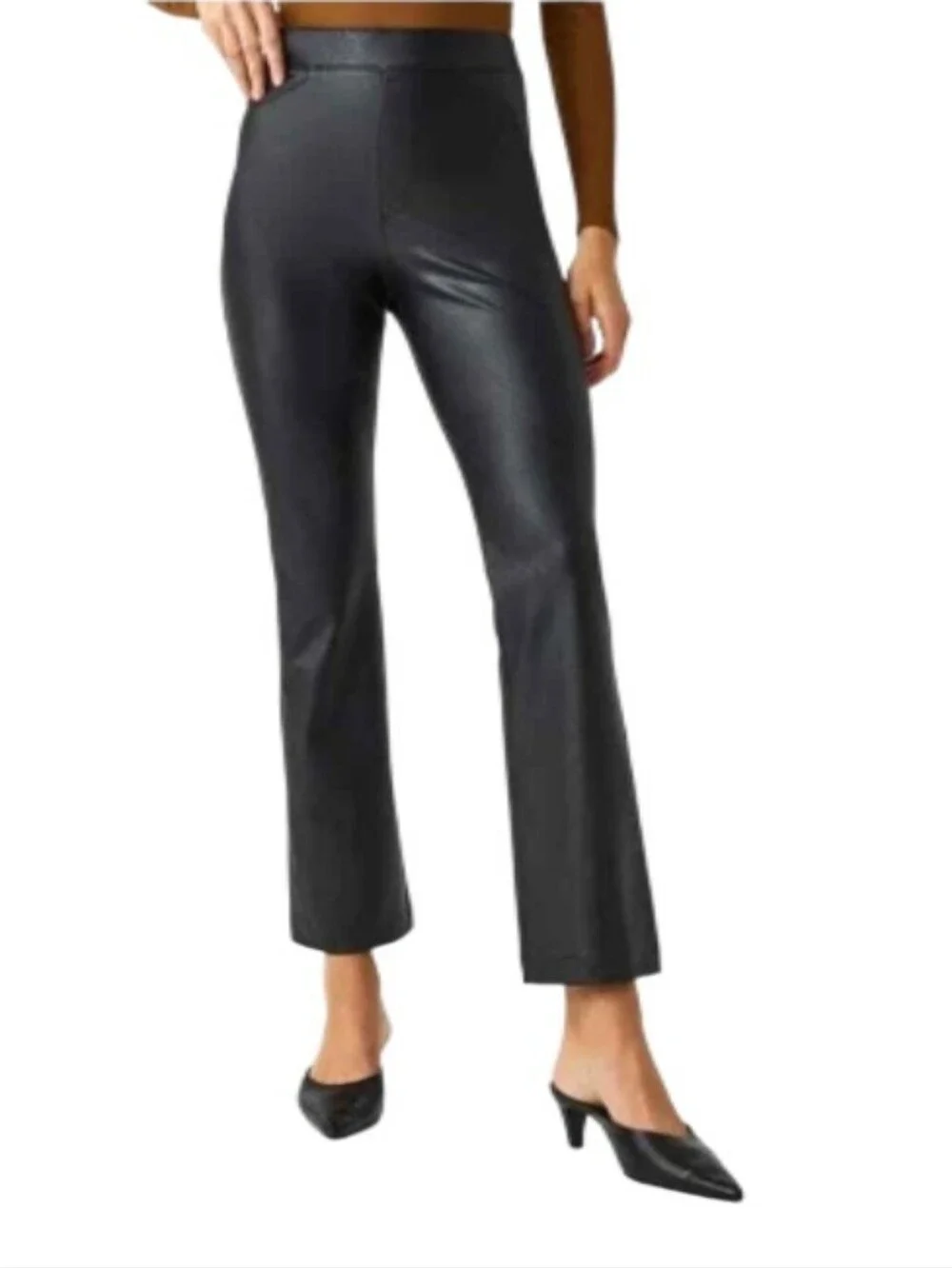 Spanx Leather-Like Kick Flare Black Mid-Rise Pants-NWT